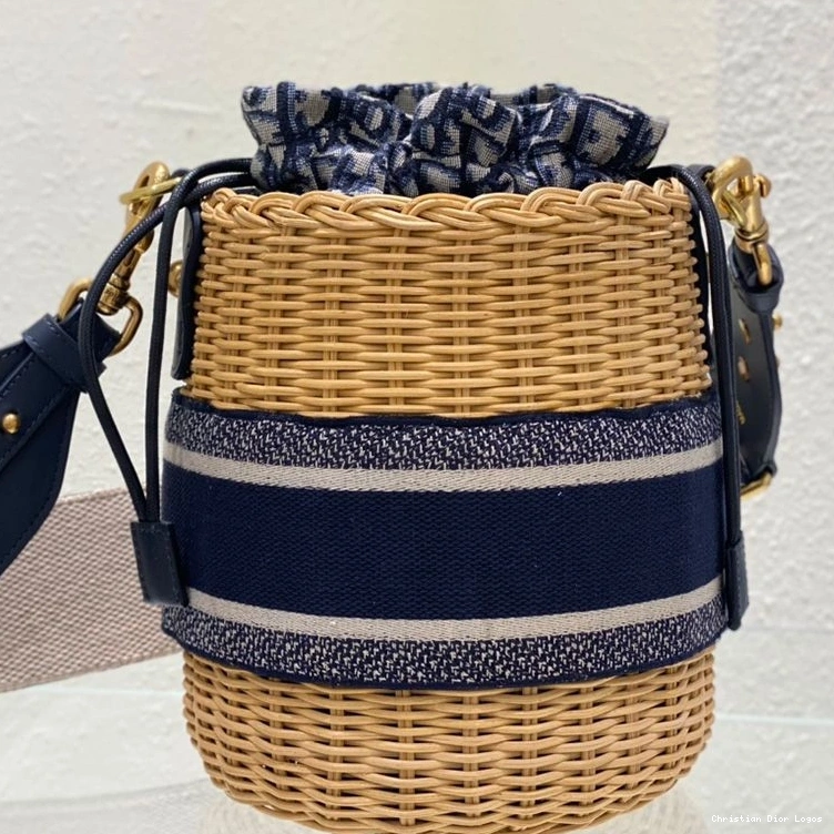 Cheap and Bucket Bag Motif Canvas Wicker Blue Dior Oblique 0727 Luxury